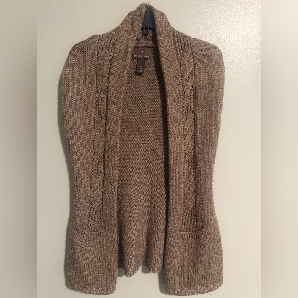 Fenn Wright Manson Brown Wool Blend Open Front Front sleeveless Cardigan size M